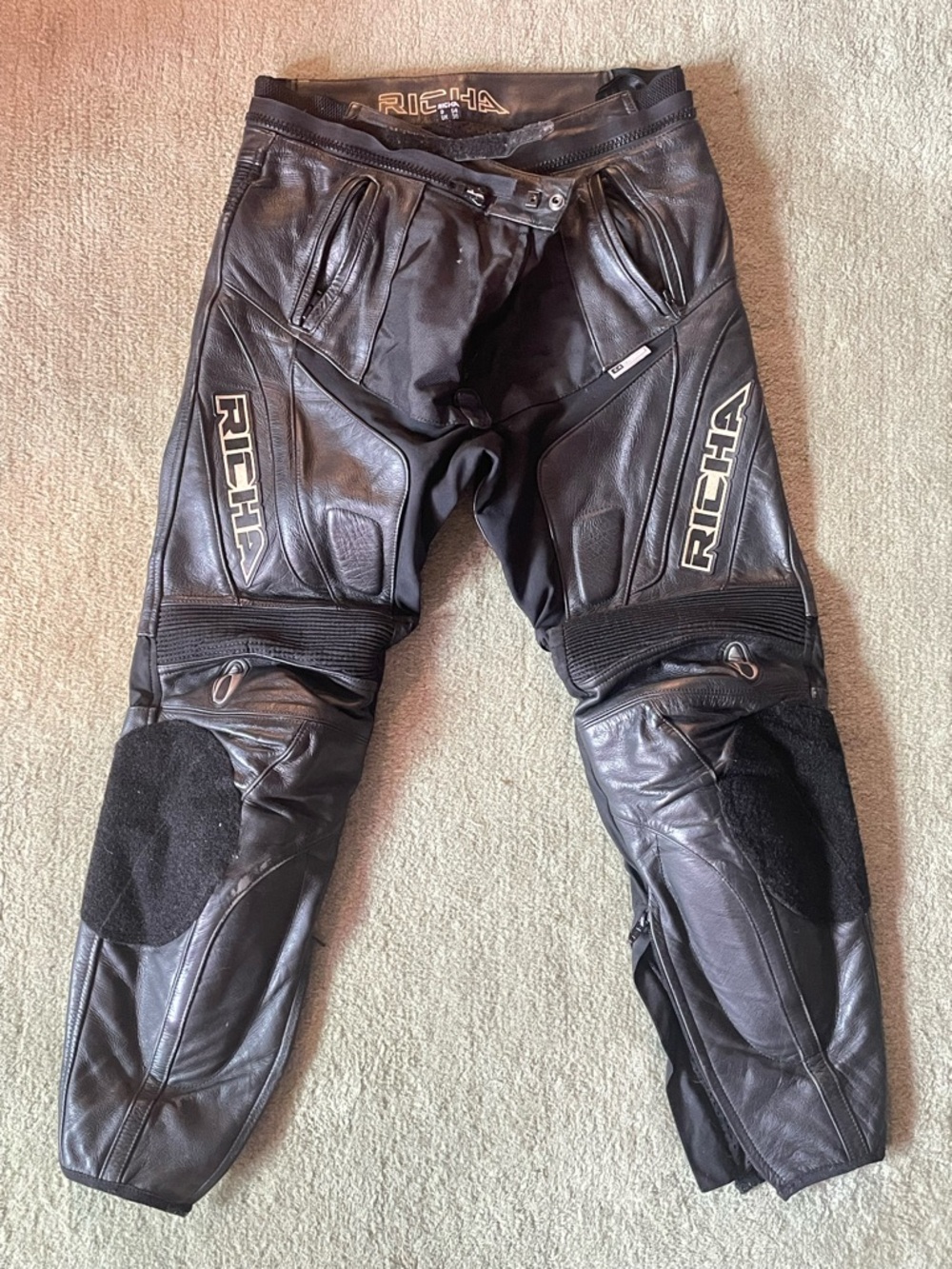 RICHA Black Leather Motorcycle Pants